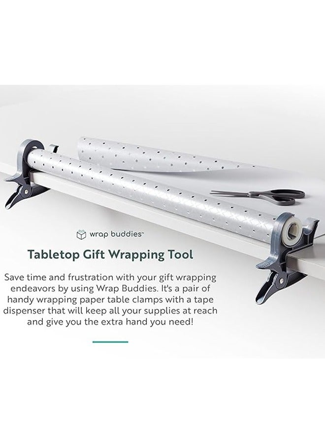 HR 2Pcs Tape Dispenser Wrapping Paper Clamps Gift Wrapping Paper Holder Clamps With Integrated Tape Dispensers Simple Gift Wrap Table Clamps Wrapping Paper Holder Clips and Tape Dispensers Grey - Image 4