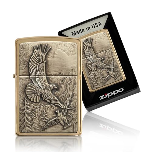 Zippo ولاعة جيبو إيجلز دير القابلة لإعادة التعبئة بغطاء قابل للفتح ولاعات مقاومة للرياح تصميم نسر جريء ووطني ولاعات جيب فاخرة ولاعة معدنية مصنوعة في الولايات المتحدة الأمريكية - Image 1