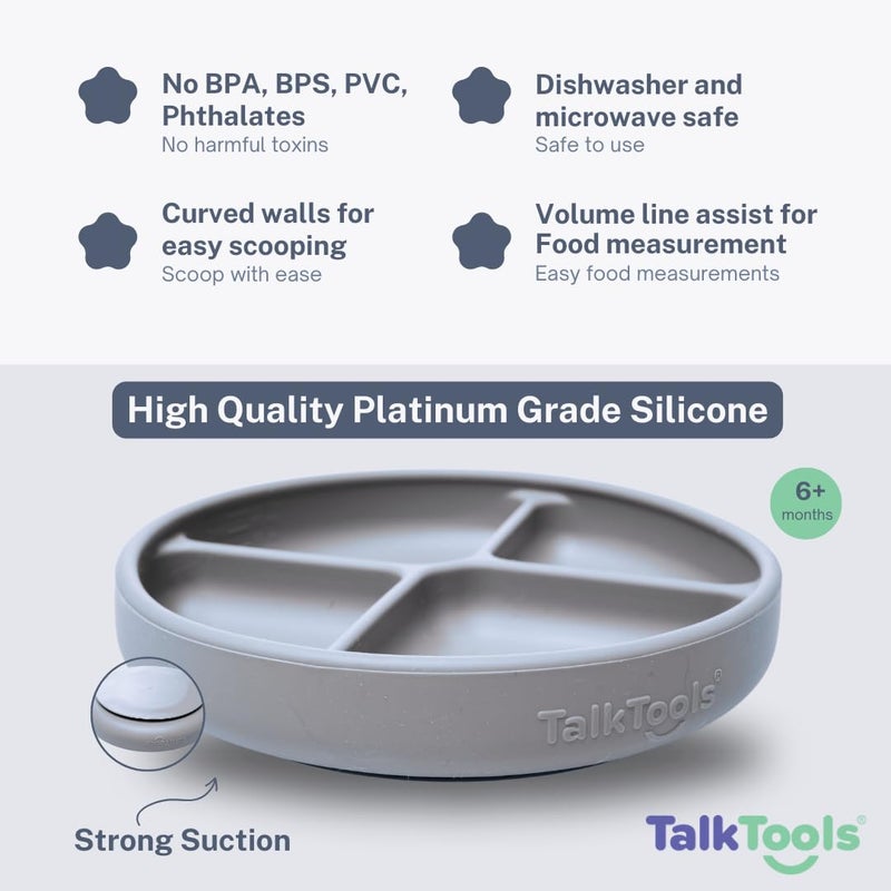 TalkTools Itsy Plate Must-Have Silicone Baby Plates with Suction | Non-Toxic Toddler Feeding Plate | Divided Portion | BPA-Free, Easy-Clean, Travel-Friendly Baby Dishware - Made in USA (Cloud) - Image 2