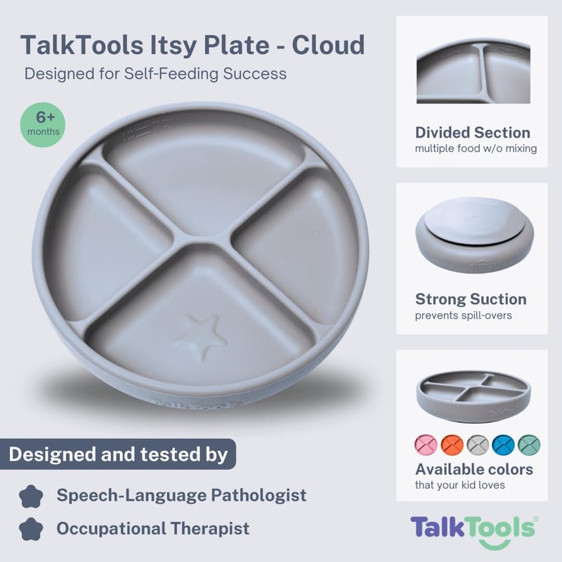 TalkTools Itsy Plate Must-Have Silicone Baby Plates with Suction | Non-Toxic Toddler Feeding Plate | Divided Portion | BPA-Free, Easy-Clean, Travel-Friendly Baby Dishware - Made in USA (Cloud) - Image 3