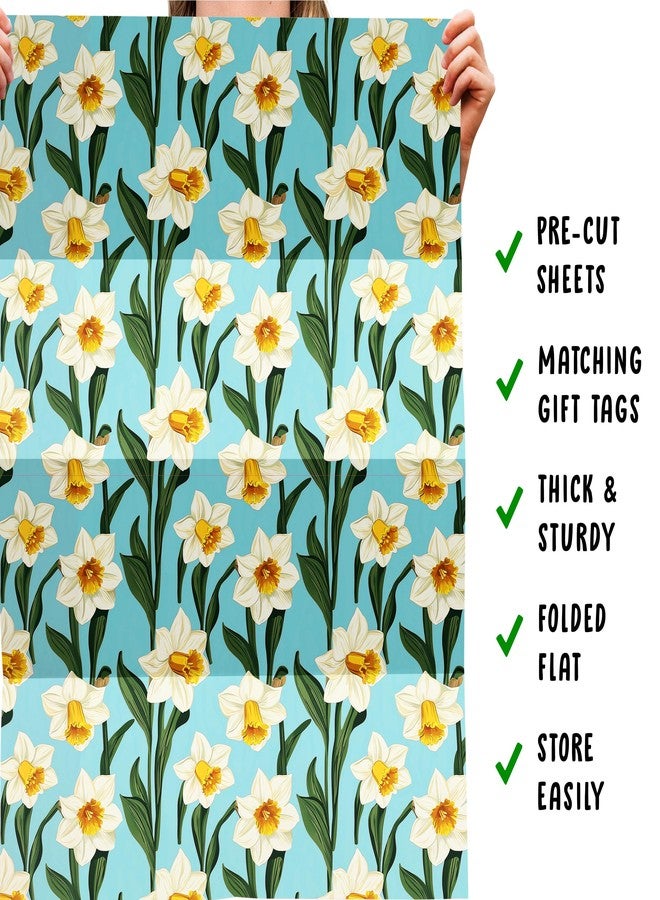 CENTRAL 23 Daffodil Wrapping Paper - 6 Sheets Of Gift Wrap - Floral Wrapping Paper For Wedding, Birthday, Bridal Shower - Comes With Stickers - Recyclable - Image 5