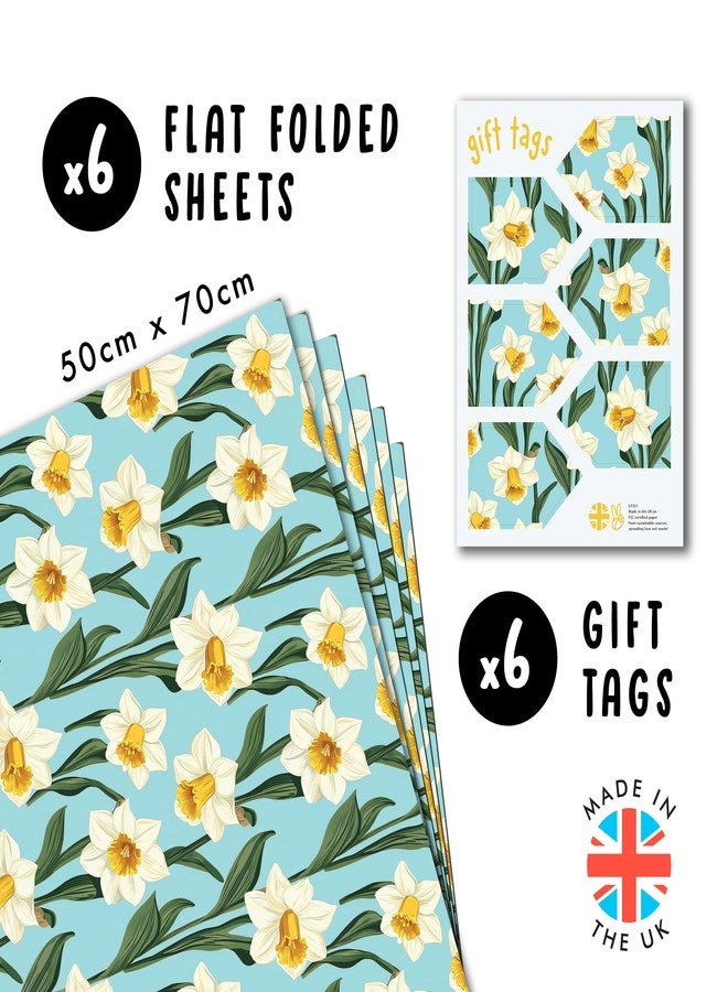 CENTRAL 23 Daffodil Wrapping Paper - 6 Sheets Of Gift Wrap - Floral Wrapping Paper For Wedding, Birthday, Bridal Shower - Comes With Stickers - Recyclable - Image 2
