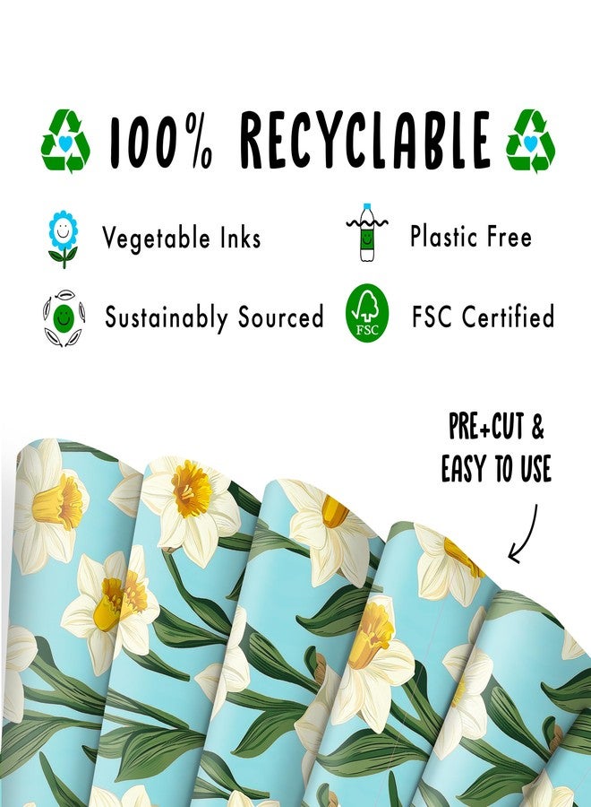 CENTRAL 23 Daffodil Wrapping Paper - 6 Sheets Of Gift Wrap - Floral Wrapping Paper For Wedding, Birthday, Bridal Shower - Comes With Stickers - Recyclable - Image 3