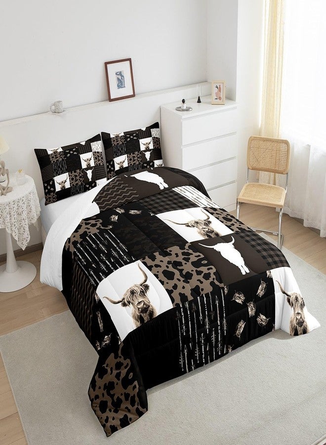 Feelyou Brown Cow Print Comforter Set Highland Cattle Comforter Retro Farmhouse Country Style Duvet Quilt Set 1 Comforter & 1 Pillowcase Twin Size - Image 4