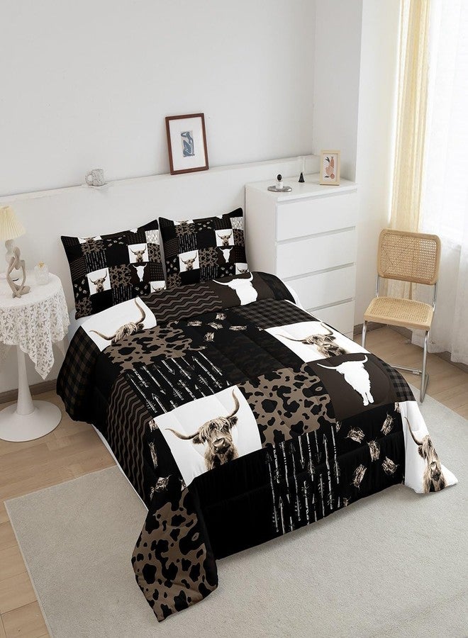 Feelyou Brown Cow Print Comforter Set Highland Cattle Comforter Retro Farmhouse Country Style Duvet Quilt Set 1 Comforter & 1 Pillowcase Twin Size - Image 2
