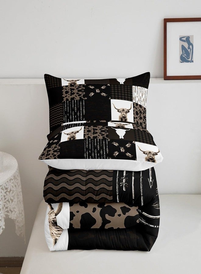 Feelyou Brown Cow Print Comforter Set Highland Cattle Comforter Retro Farmhouse Country Style Duvet Quilt Set 1 Comforter & 1 Pillowcase Twin Size - Image 5