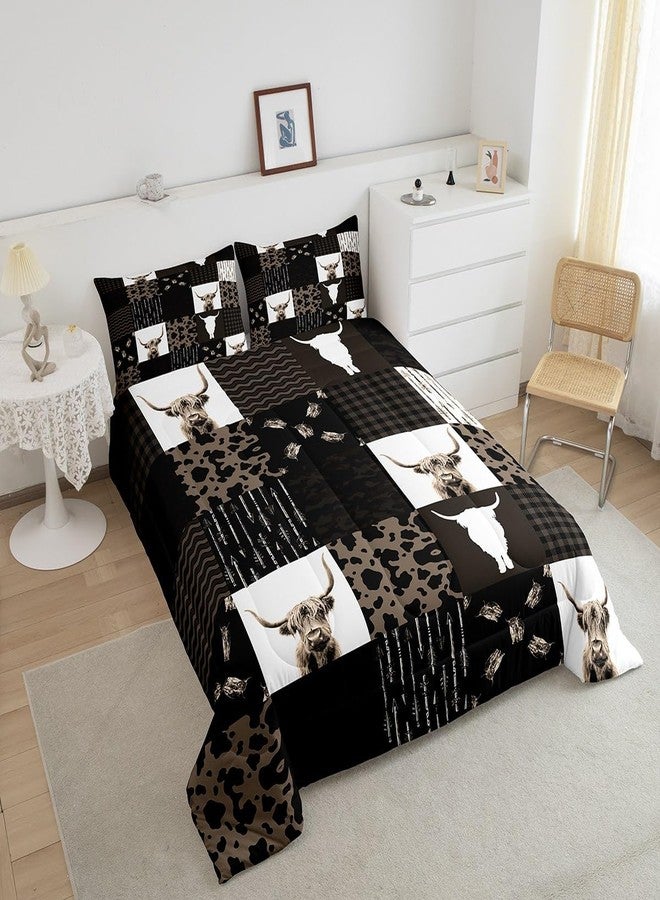 Feelyou Brown Cow Print Comforter Set Highland Cattle Comforter Retro Farmhouse Country Style Duvet Quilt Set 1 Comforter & 1 Pillowcase Twin Size - Image 3