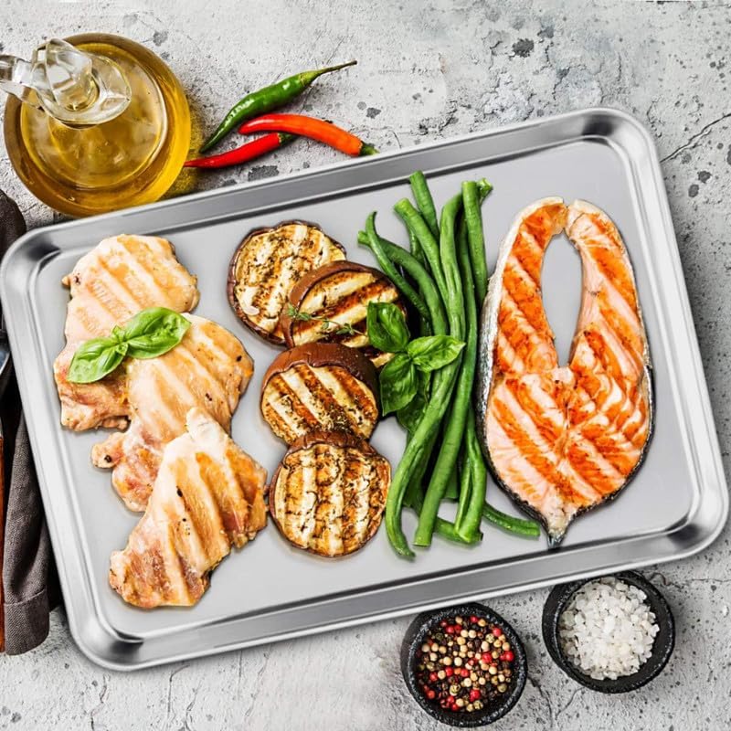 Bmado Versatile Tray Set of 2 | Premium Stainless Steel Trays for Cakes, Snacks & Tea Serving | Oven Use Partially Recommended | Durable Rust-Free Kitchen & Serving Tray (29.5×22.5×2.5 cm – Medium) - Image 5
