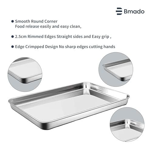 Bmado Versatile Tray Set of 2 | Premium Stainless Steel Trays for Cakes, Snacks & Tea Serving | Oven Use Partially Recommended | Durable Rust-Free Kitchen & Serving Tray (29.5×22.5×2.5 cm – Medium) - Image 3