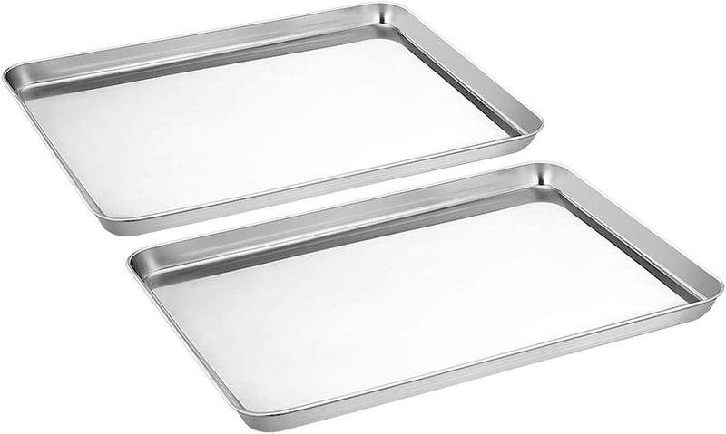 Bmado Versatile Tray Set of 2 | Premium Stainless Steel Trays for Cakes, Snacks & Tea Serving | Oven Use Partially Recommended | Durable Rust-Free Kitchen & Serving Tray (29.5×22.5×2.5 cm – Medium) - Image 1