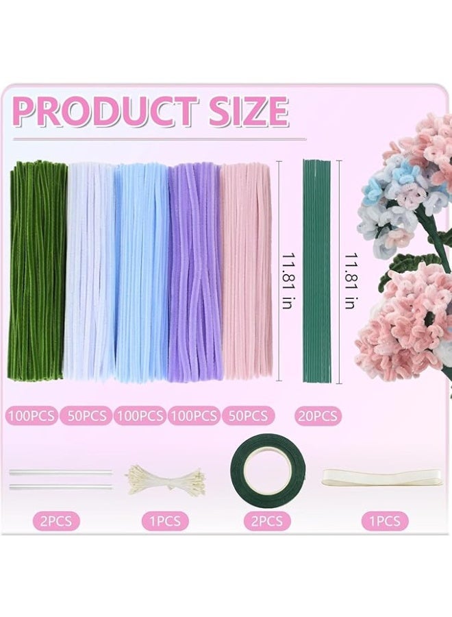 400 Pcs Pipe Cleaners Craft,5 Assorted Colors Pipe Cleaners Bulk, Chenille Stems for DIY Flower Making Kit with Floral Wires, Gardening Tape,Stamen& Ribbon (Colorful) - Image 4