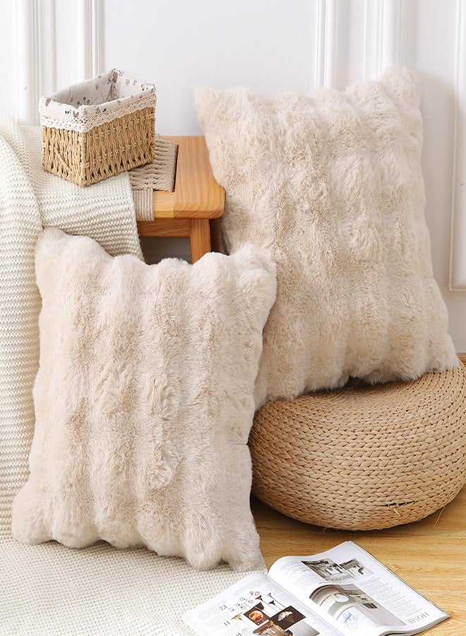 MADIZZ Pack of 2 Thick Plush Wool Throw Pillow Covers 18x18 Inch Beige Soft Neutral Decorative Throw Pillows Accent Boho Cushion Covers for Couch Sofa Bedroom Pillow Shell - Image 2