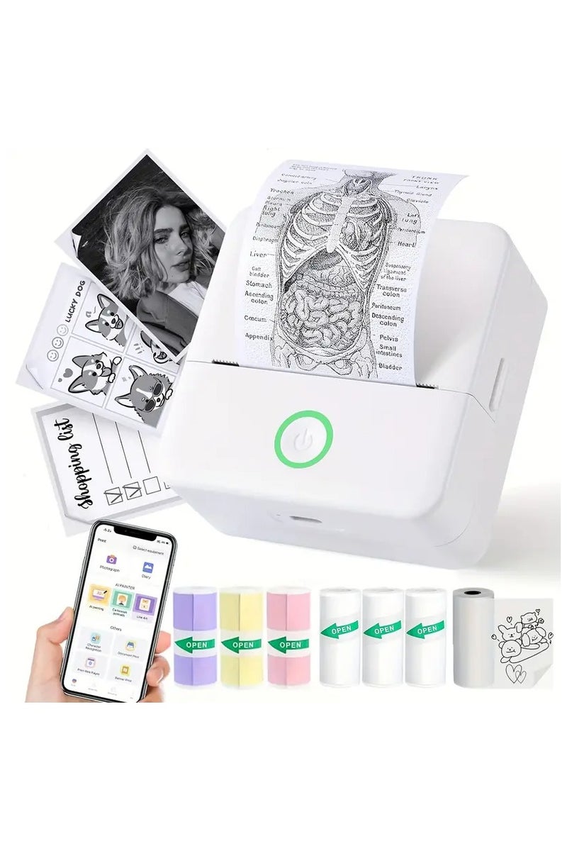Portable Wireless Pocket Thermal Printer with 5 Rolls Self Adhesive Sticker Paper and 5 Rolls Non Adhesive Paper for Printing Pictures Photos Labels Text To Do Lists - Image 1