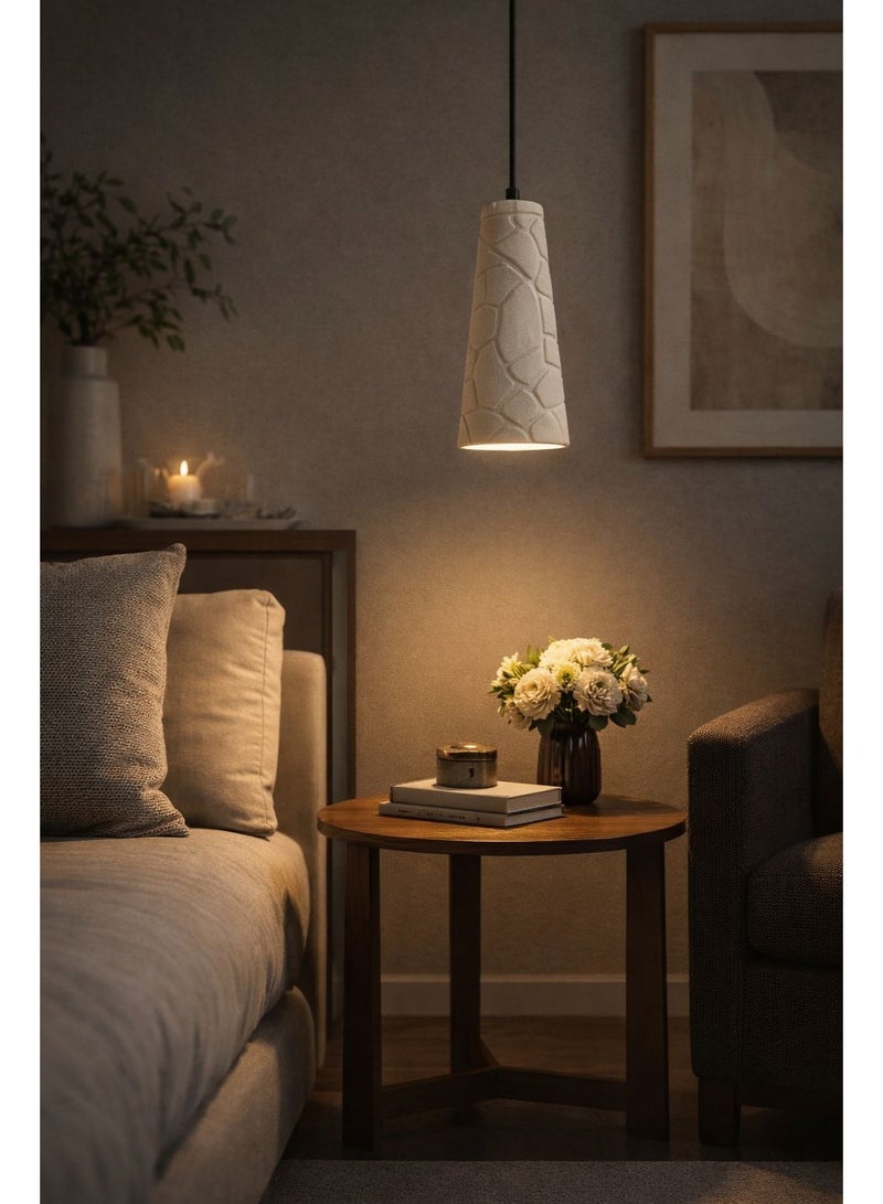 Gypsum Cone Pendant White Light with Stone-Texture Design, 27cm Height, 12cm Width, featuring G9 Bulb for Soft Modern Illumination - Image 4
