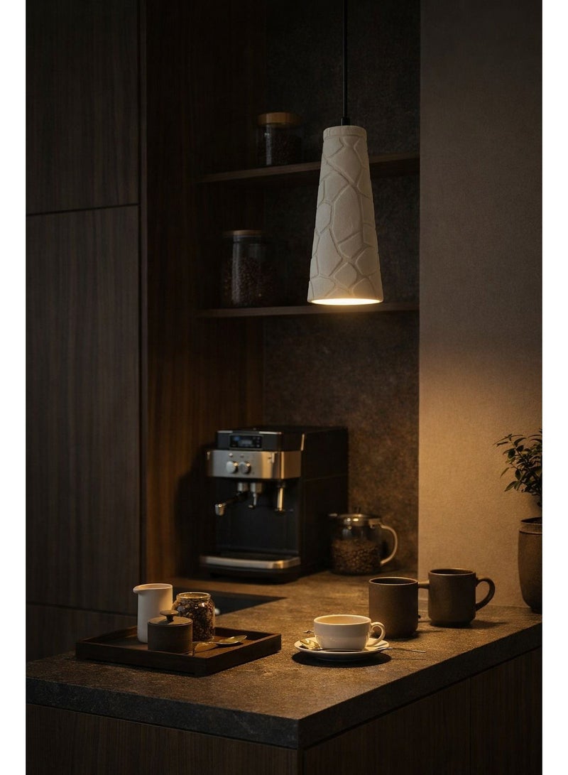 Gypsum Cone Pendant White Light with Stone-Texture Design, 27cm Height, 12cm Width, featuring G9 Bulb for Soft Modern Illumination - Image 1