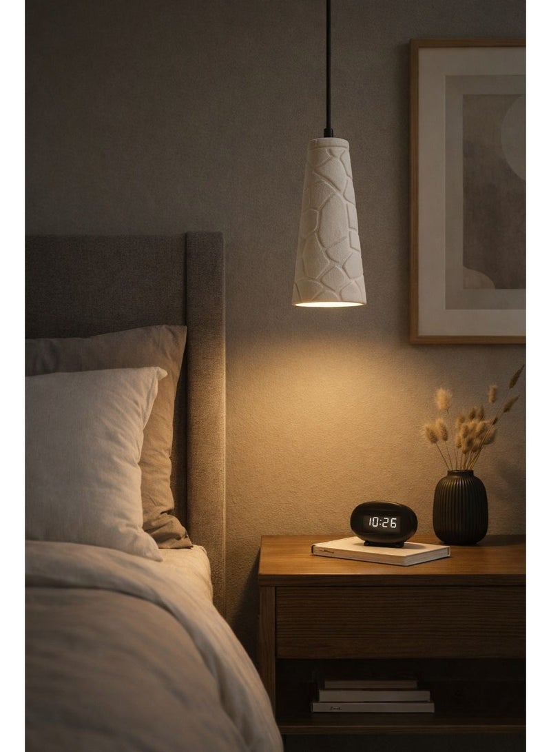 Gypsum Cone Pendant White Light with Stone-Texture Design, 27cm Height, 12cm Width, featuring G9 Bulb for Soft Modern Illumination - Image 3