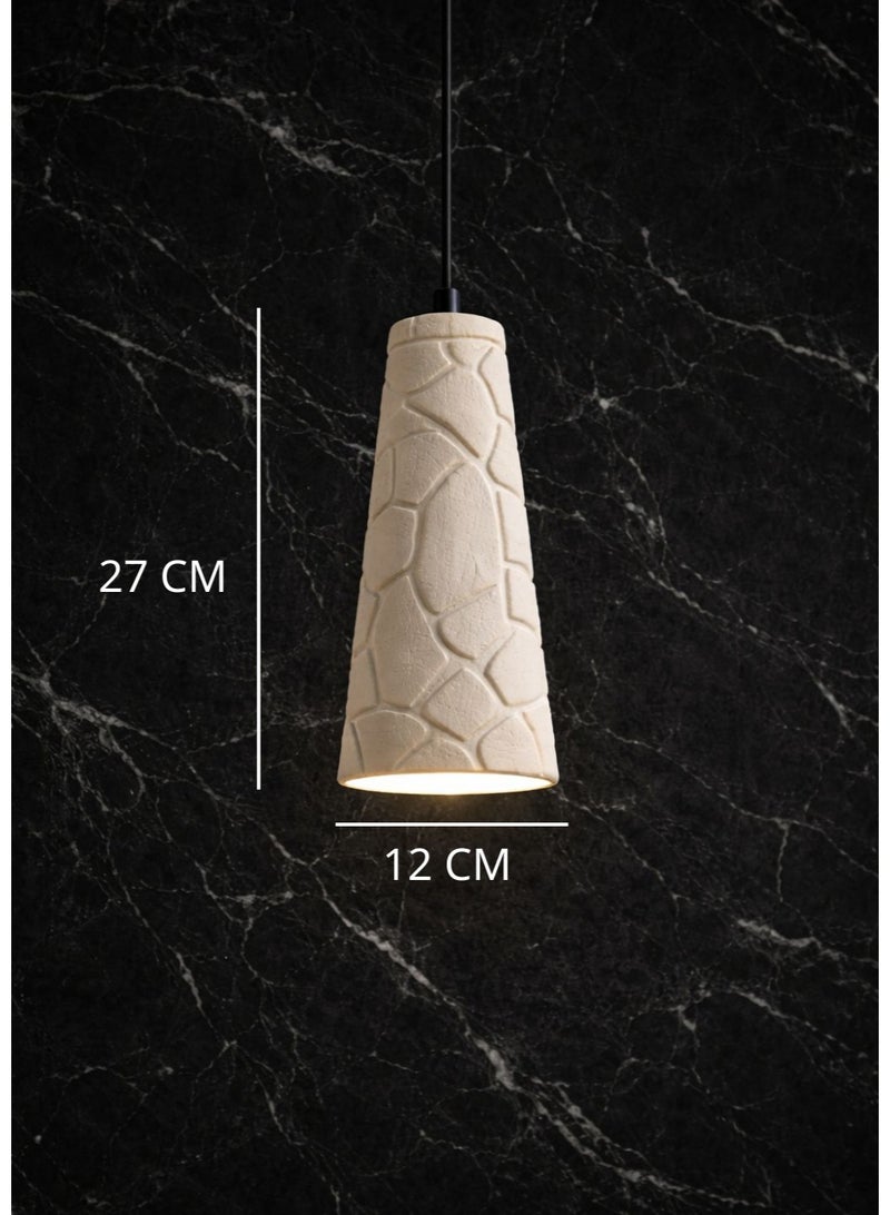 Gypsum Cone Pendant White Light with Stone-Texture Design, 27cm Height, 12cm Width, featuring G9 Bulb for Soft Modern Illumination - Image 5