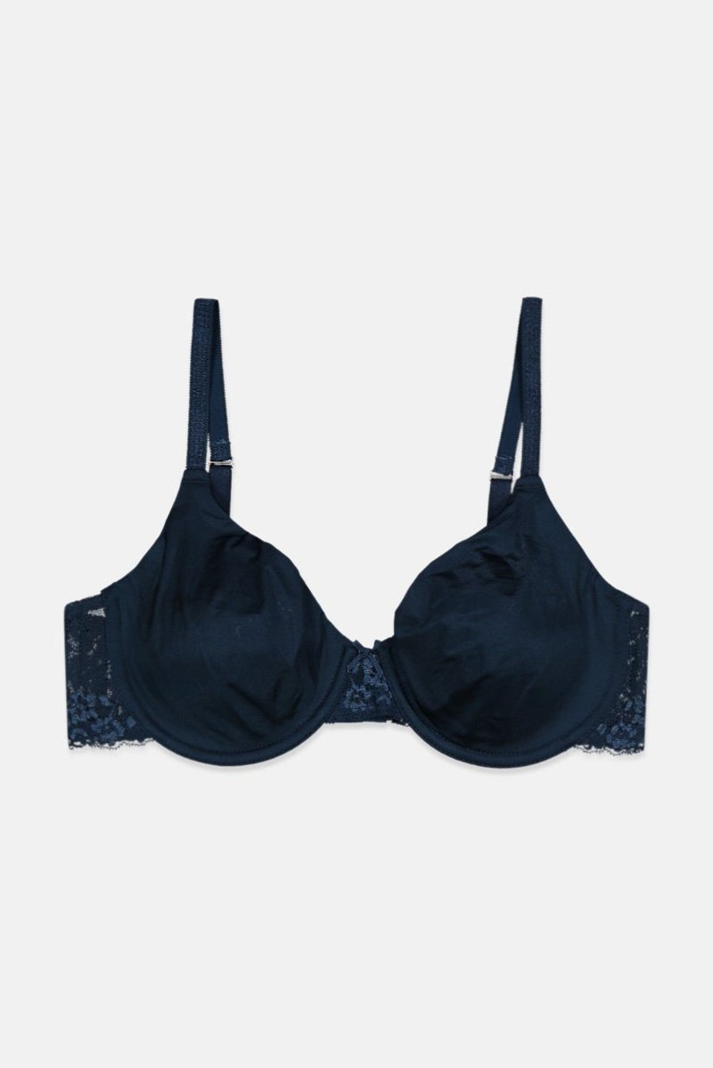 Tchibo Women Textured Lace No Padded Bra, Navy Blue - Image 1