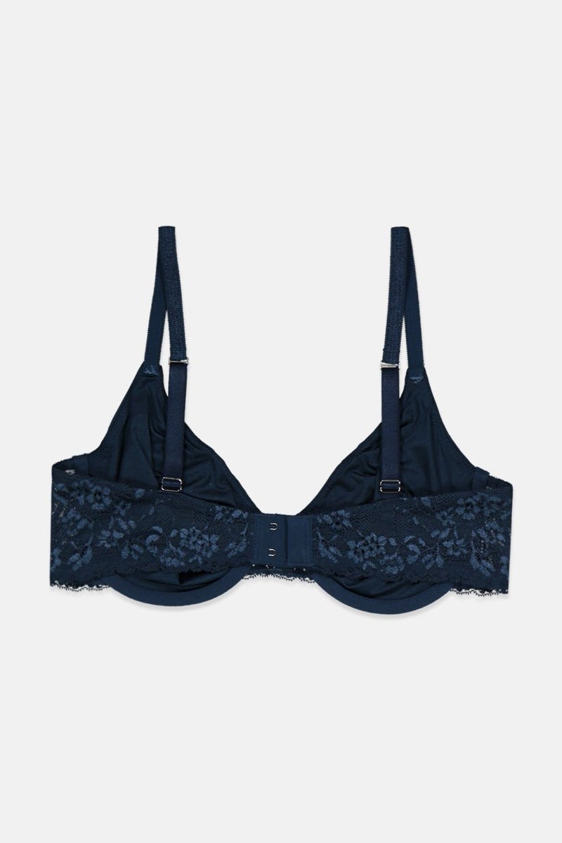 Tchibo Women Textured Lace No Padded Bra, Navy Blue - Image 2