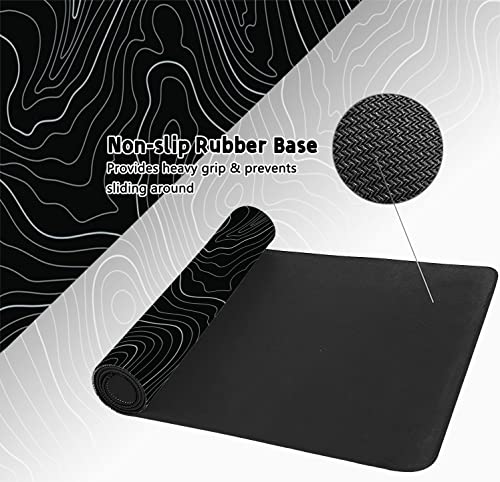 KOAIWPAE Desk Mat, Topographic Map Lines Pattern Large Desk Pad Extended Gaming Mouse Pad, 35.4 x 15.7inch Mouse Pad with Non-Slip Rubber Base Stitched Edges, Home Office Decor for Women Girls Men Boys - Image 3