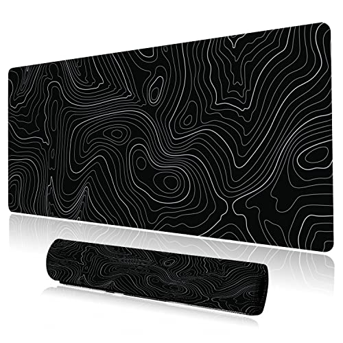 KOAIWPAE Desk Mat, Topographic Map Lines Pattern Large Desk Pad Extended Gaming Mouse Pad, 35.4 x 15.7inch Mouse Pad with Non-Slip Rubber Base Stitched Edges, Home Office Decor for Women Girls Men Boys - Image 1