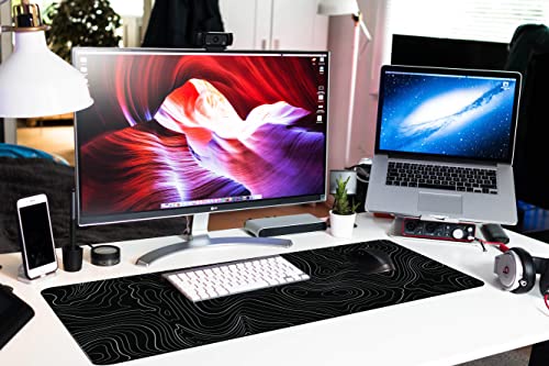 KOAIWPAE Desk Mat, Topographic Map Lines Pattern Large Desk Pad Extended Gaming Mouse Pad, 35.4 x 15.7inch Mouse Pad with Non-Slip Rubber Base Stitched Edges, Home Office Decor for Women Girls Men Boys - Image 5