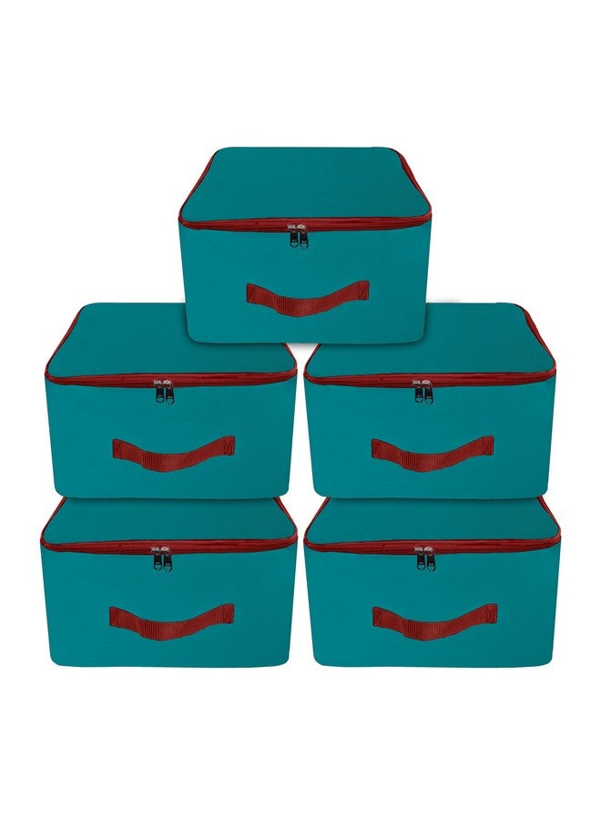 TULMAN 5 Pack Nylon Wardrobe Bag, Underbed Storage, Moisture-Proof Saree Cover with Zipper Closure & Handle - Turquoise (36 x 22.5 x 34 cm), Space-Saving Storage for Clothes and Linens - Image 1
