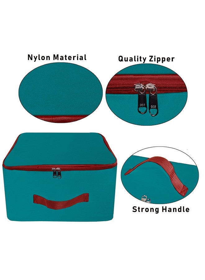 TULMAN 5 Pack Nylon Wardrobe Bag, Underbed Storage, Moisture-Proof Saree Cover with Zipper Closure & Handle - Turquoise (36 x 22.5 x 34 cm), Space-Saving Storage for Clothes and Linens - Image 3