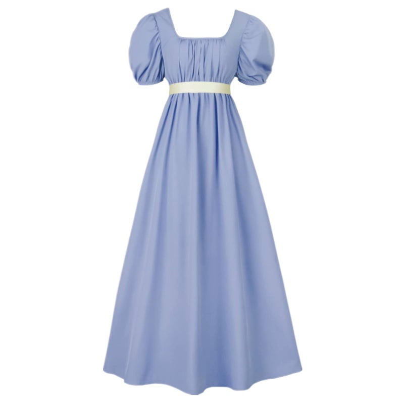 HEQU Regency Dresses for Women with Satin Sash Ruffle Empire Waist Dress Gown (M, Light Blue) - Image 1