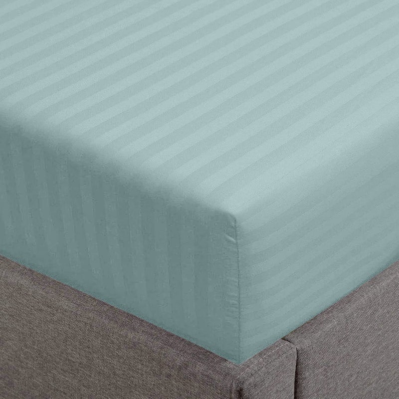 FEATHER & STITCH NEW Feather & Stitch 100% Cotton 1 Piece Damask Stripe King Fitted Sheet 500 Thread Count Granite Green 18"" Extra Deep Pocket Sateen Weave Stretchable Boxer Elastic Fits Mattress Perfectly  - Image 2