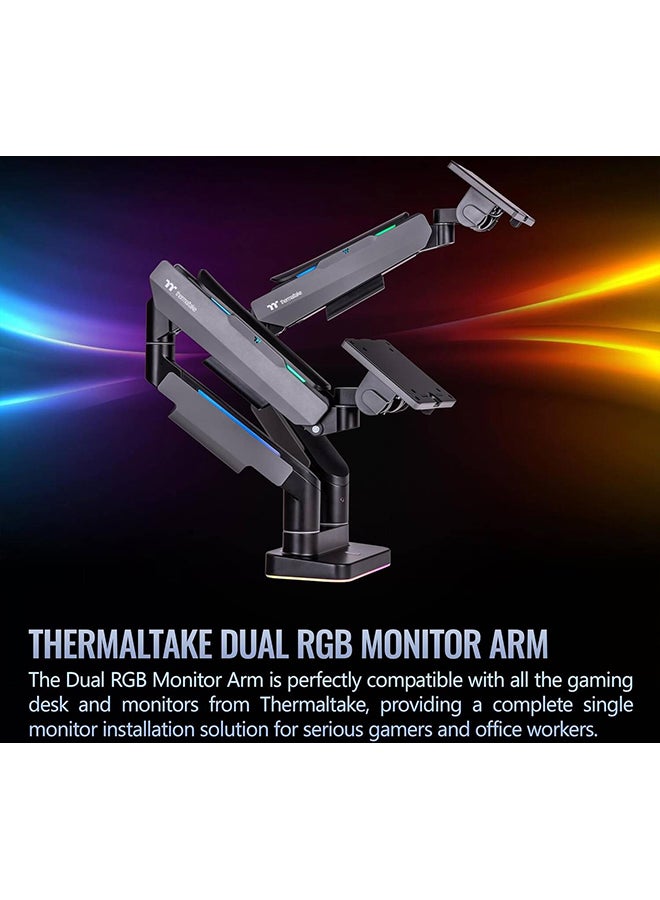 ثيرمال تيك ذراع شاشة مزدوجة ثقيلة الوزن مع إضاءة RGB لدعم شاشتين حتى 35 بوصة ووزن 20 كجم لكل شاشة، متوافق مع VESA 100 x 100 مم، حركة واسعة النطاق - Image 5