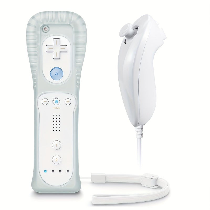 جهاز التحكم الأبيض المستقيم ونونشوك لجهاز Wii وWii U مع غطاء حماية وسوار معصم - Image 1