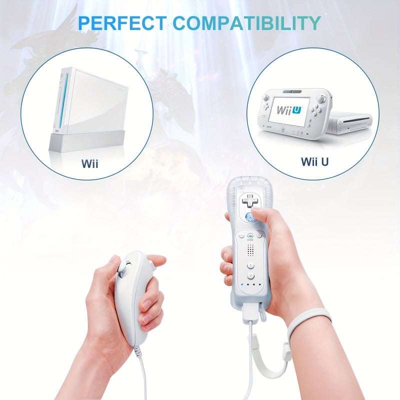 جهاز التحكم الأبيض المستقيم ونونشوك لجهاز Wii وWii U مع غطاء حماية وسوار معصم - Image 2
