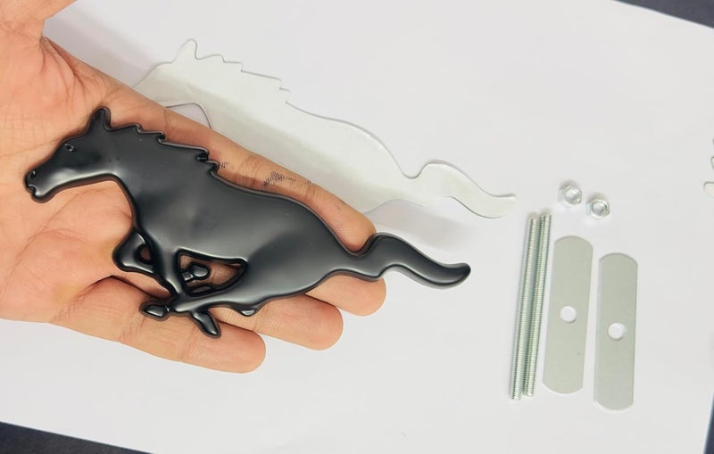 AUTO MT شعار سيارة دراجة لابتوب معدني وشعار سيارة وشبكة معدنية لشارة 3D سباق السيارات ملصق رياضي عالمي ملصق جولة كبيرة. (شعار شبكة حصان معدني أسود) - Image 3