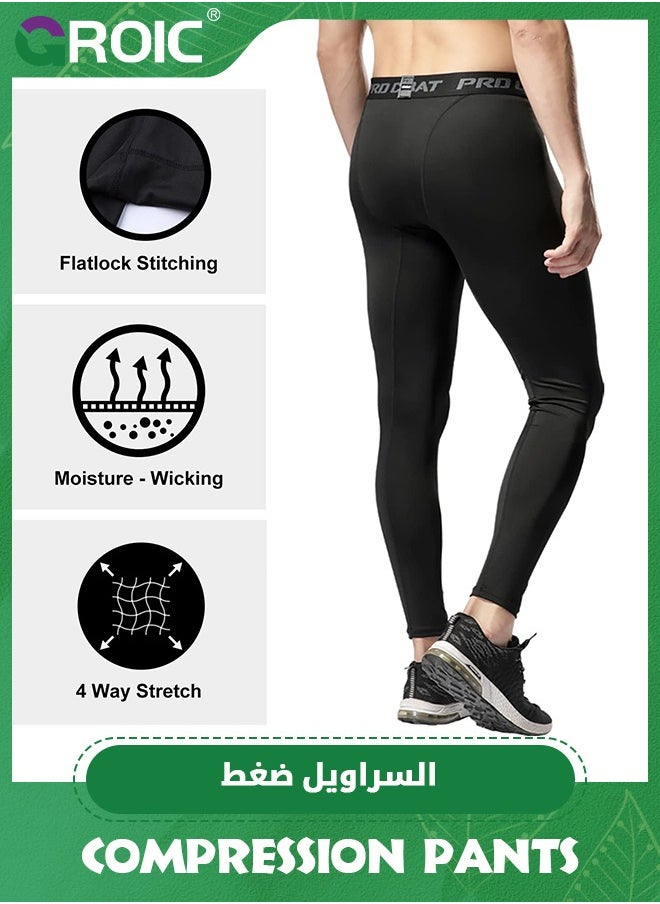 GROIC 3 Pack Compression Shorts Long Pants Tights Sports Running Athletic Active Underwear Workout, Sports Compression Pants, Leggings Athletic Base Layer for Sports, 3 Lengths Size Pants Tights  - Image 3