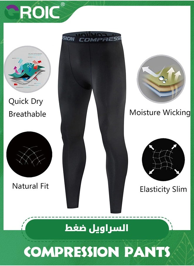 GROIC 3 Pack Compression Shorts Long Pants Tights Sports Running Athletic Active Underwear Workout, Sports Compression Pants, Leggings Athletic Base Layer for Sports, 3 Lengths Size Pants Tights  - Image 2