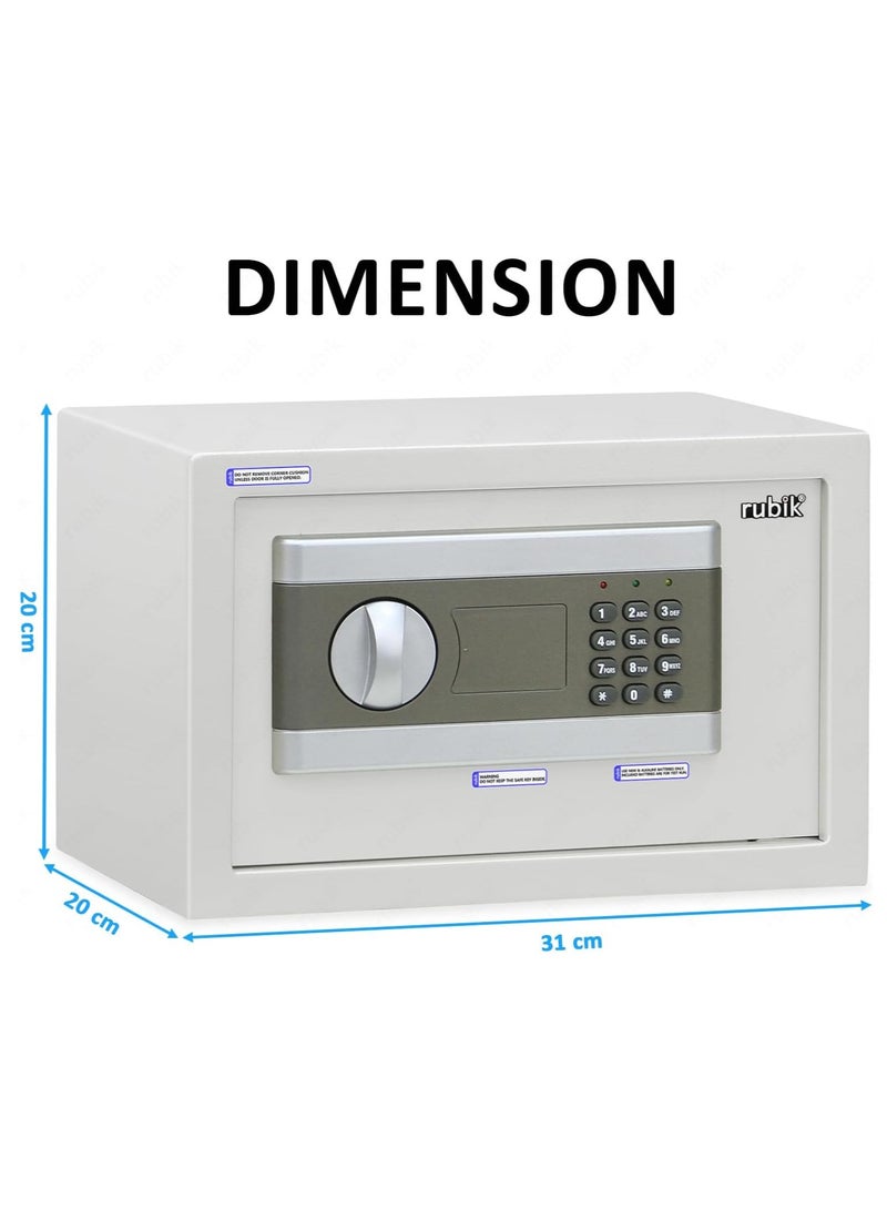 Rubik صندوق أمان رقمي مزود بمفتاح وقفل برمز سري للمنزل والمكتب والنقود والمجوهرات (20x31x20 سم) RB20EP (أبيض) - Image 2