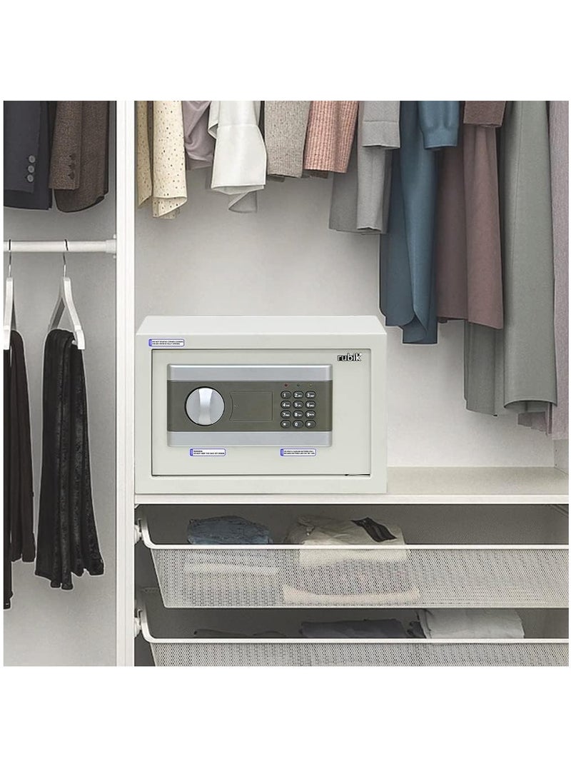 Rubik صندوق أمان رقمي مزود بمفتاح وقفل برمز سري للمنزل والمكتب والنقود والمجوهرات (20x31x20 سم) RB20EP (أبيض) - Image 3