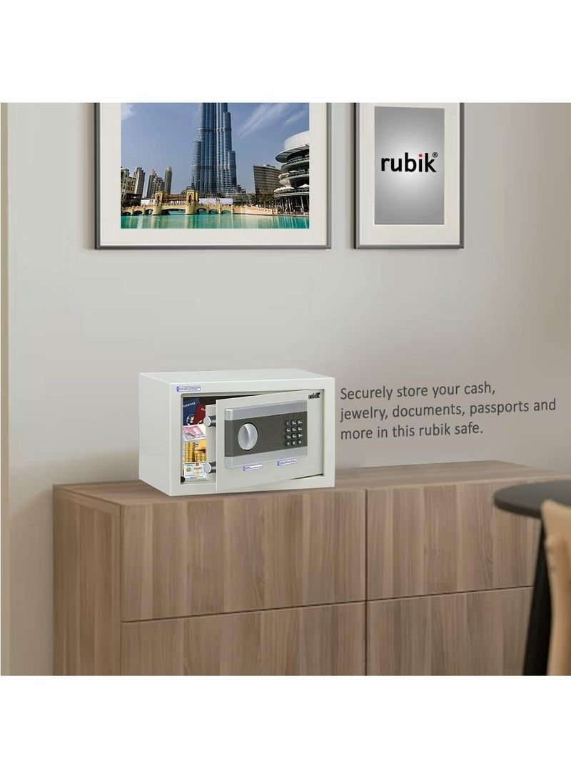 Rubik صندوق أمان رقمي مزود بمفتاح وقفل برمز سري للمنزل والمكتب والنقود والمجوهرات (20x31x20 سم) RB20EP (أبيض) - Image 4