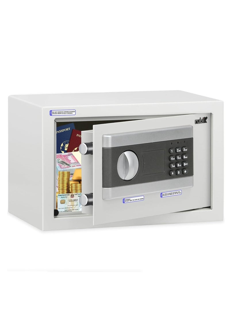 Rubik Digital Safe Box with Key and Electronic Keypad Lock for Home Office Cash Money Jewelry Safety RB20EP (20x31x20cm) White - Image 1