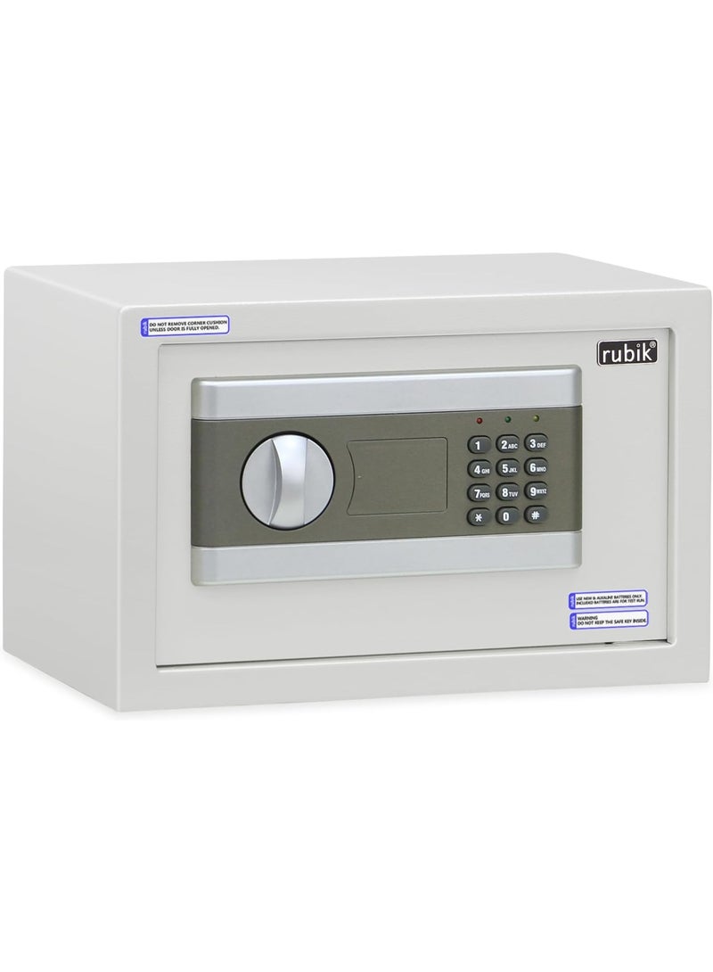 Rubik Digital Safe Box with Key and Electronic Keypad Lock for Home Office Cash Money Jewelry Safety RB20EP (20x31x20cm) White - Image 4