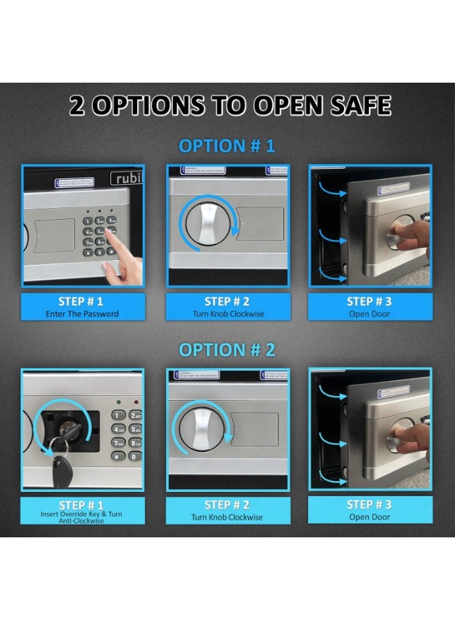 Rubik Digital Safe Box with Key and Electronic Keypad Lock for Home Office Cash Money Jewelry Safety RB20EP (20x31x20cm) White - Image 5
