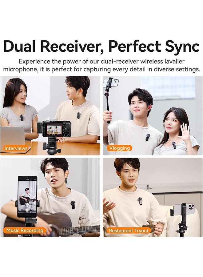 ULANZI A100 Wireless Lavalier Microphone Lapel Mic for Camera and Phone w USB C/3.5mm/Plug, 32KHz 16Bit, Noise Cancellation, 13.5-Hour Battery, Clip on Microphone for Video Podcast Vlog YouTube - Image 2