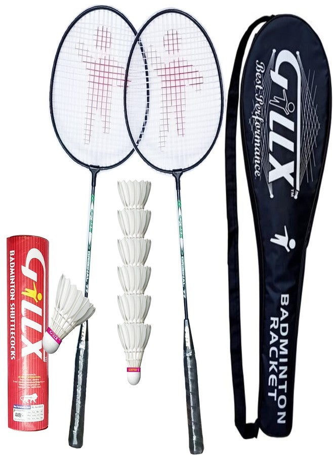 GILLX Badminton Rackets 2 Piece 6 Feather Shuttle Cocks Full Cover - Image 2