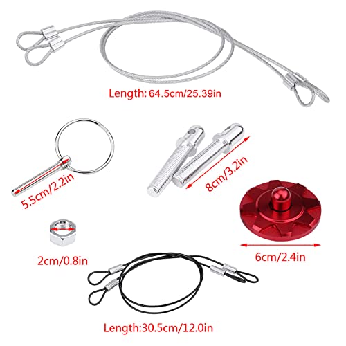 Acouto Hood Pins Kit CNC Aluminum Alloy Car Racing Hood Pin Lock Appearance Kit Universal Hood Pin Plate Kit(Red) - Image 2