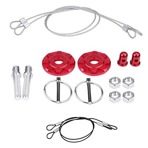 Acouto Hood Pins Kit CNC Aluminum Alloy Car Racing Hood Pin Lock Appearance Kit Universal Hood Pin Plate Kit(Red) - Image 1