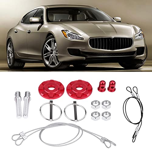 Acouto Hood Pins Kit CNC Aluminum Alloy Car Racing Hood Pin Lock Appearance Kit Universal Hood Pin Plate Kit(Red) - Image 4