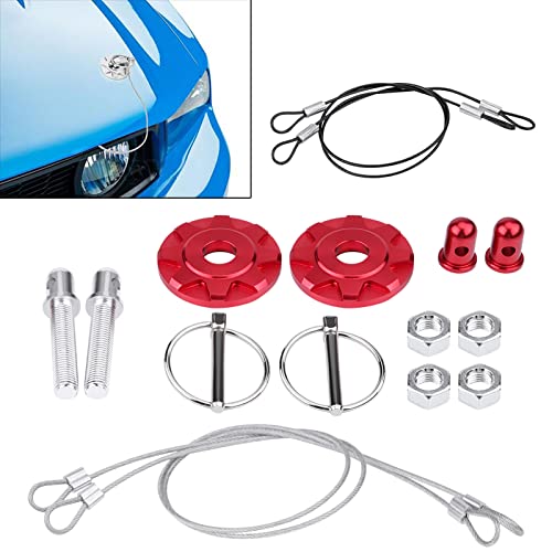 Acouto Hood Pins Kit CNC Aluminum Alloy Car Racing Hood Pin Lock Appearance Kit Universal Hood Pin Plate Kit(Red) - Image 5