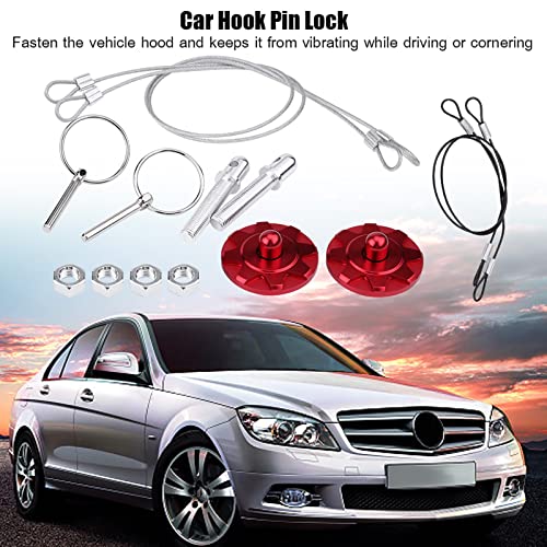 Acouto Hood Pins Kit CNC Aluminum Alloy Car Racing Hood Pin Lock Appearance Kit Universal Hood Pin Plate Kit(Red) - Image 3