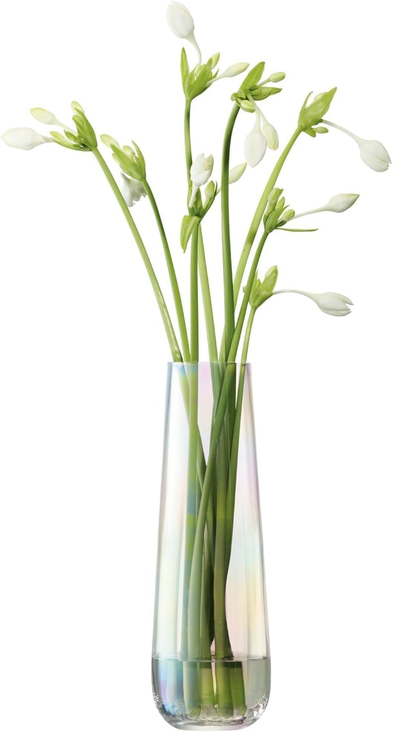 LSA Mother of Pearl Glass Vase Cylindrical with Pink & White Color Elegant Design, (H36cm x W11cm) - Image 1
